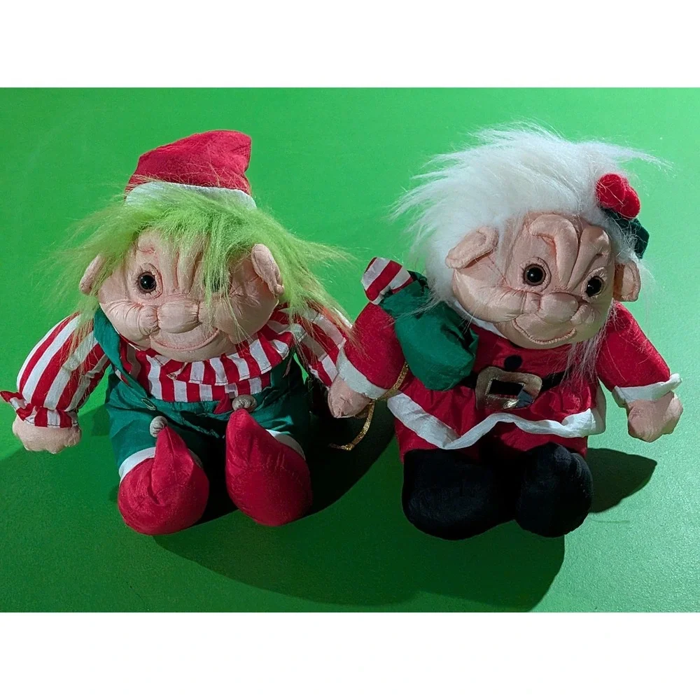 Vtg Elf Santa Troll Doll Christmas Plush Nylon International Silver 8